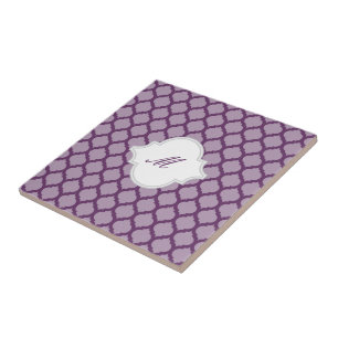 Purple Moroccan Pattern with Monogram Tile Trivet