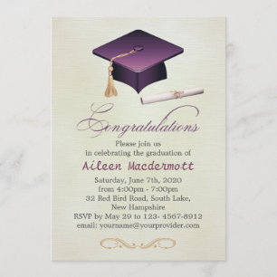 Purple mortar and diploma Graduation Party Invitation