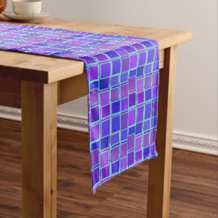 Purple Mosaic Squares Tile Pattern Medium Table Runner