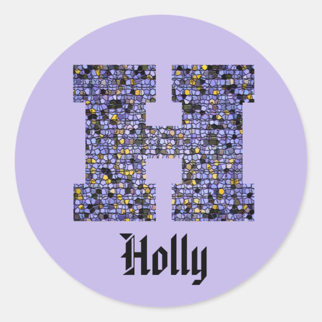 Purple Mosaic Stained Glass Letter H Monogram Classic Round Sticker (Front)