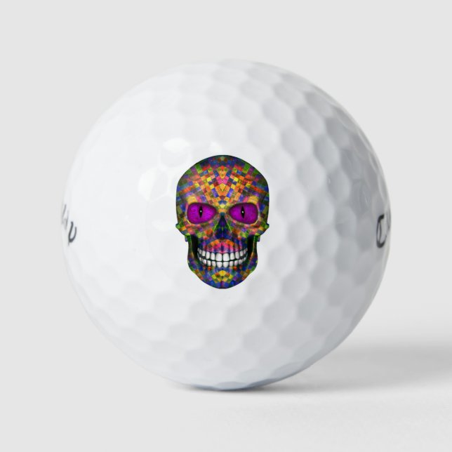 Purple Mosaic Sugar Skull Zombie   Golf Balls (Front)