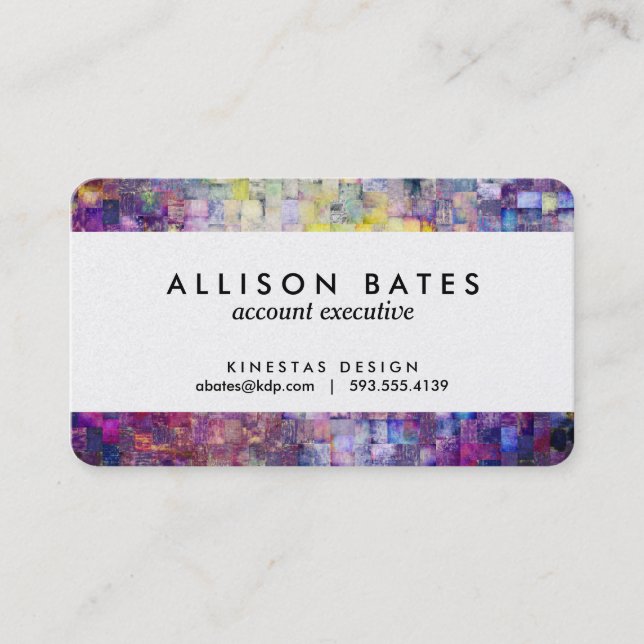 Purple mosaic watercolor abstract painted business card (Front)