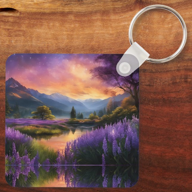 Purple Mountain Valley Sunrise  Key Ring (Back)