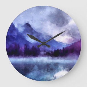 Purple mountains in Alaska Landscape Painting Large Clock