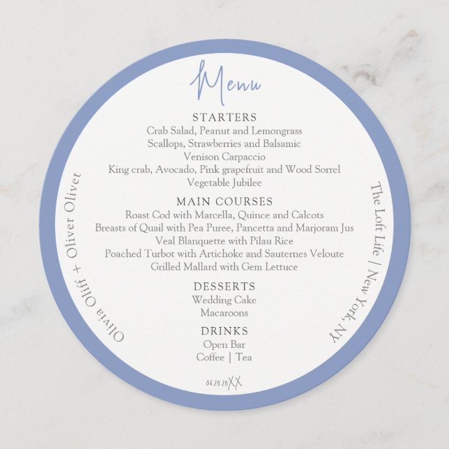 Purple Mountains Wedding Circle Menu (Front)
