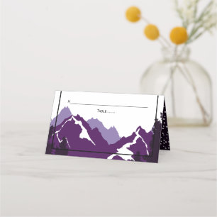 Purple mountains winter wedding folded escort place card