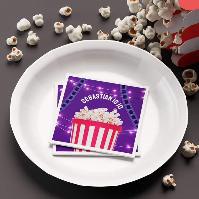 Purple Movie Night Popcorn Box Kids Birthday Party Napkin (Purple Movie Night Popcorn Box Kids Birthday Party Napkins)