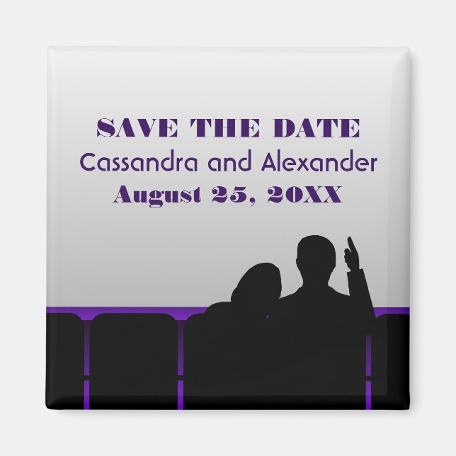 Purple Movie Theatre Save the Date Magnet (Front)