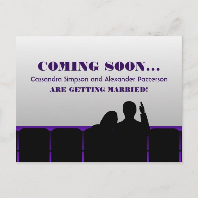 Purple Movie Theatre Save the Date Postcard (Front)