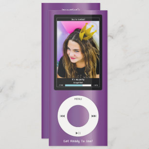 Purple MP3 Music Player II Birthday Invitation