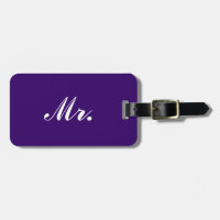 Purple Mr and Mrs luggage tag for him