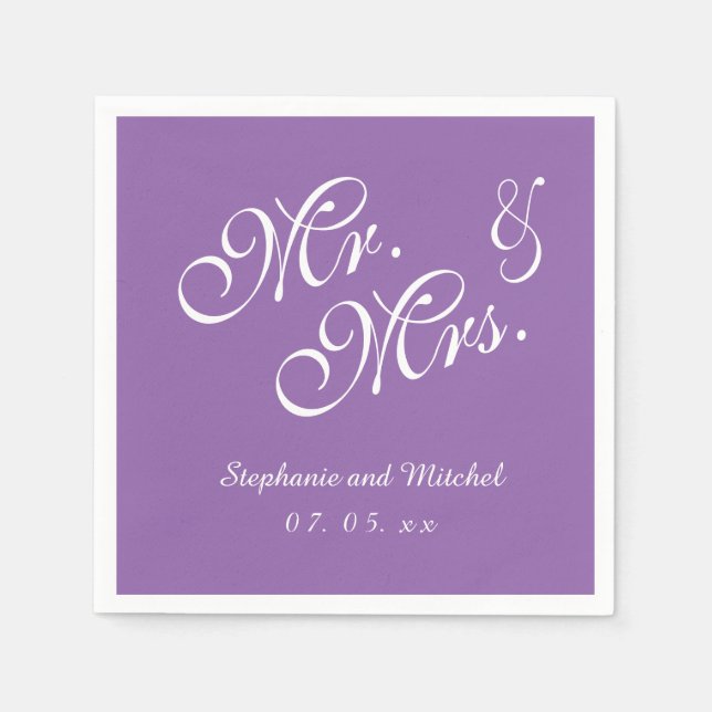 Purple Mr. and Mrs. | Wedding Paper Napkins (Front)
