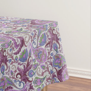 Purple Multi-Color Floral Paisley Tablecloth