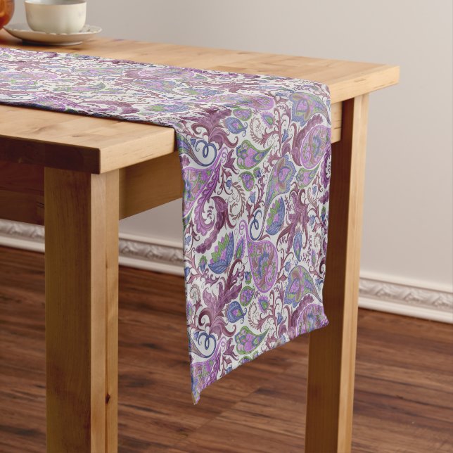 Purple Multi-Colour Floral Paisley Short Table Runner (In Situ)