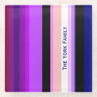 Purple multicolor vertical stripes   glass coaster