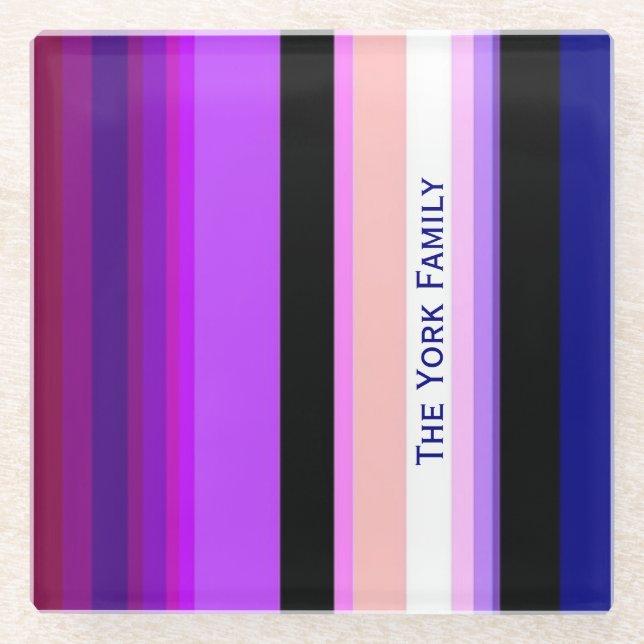 Purple multicolor vertical stripes   glass coaster (Front)