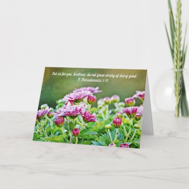 Purple Mums Scripture Card 2 Thessalonian 3:13 (Front)
