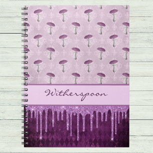 Purple Mushroom Dream and Glitter Drips Monogram Notebook