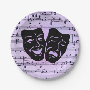 Purple Music and Theater Masks Paper Plate
