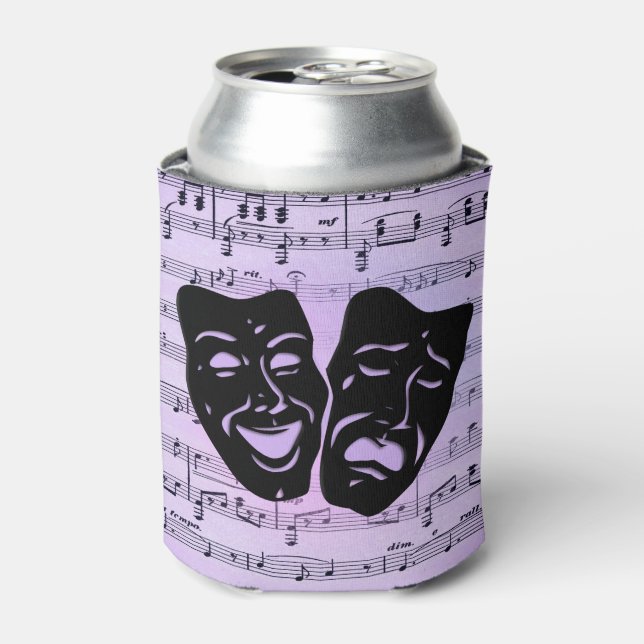 Purple Music and Theatre Masks Can Cooler (Can Front)