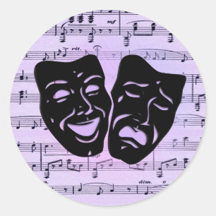 Purple Music and Theatre Masks Classic Round Sticker