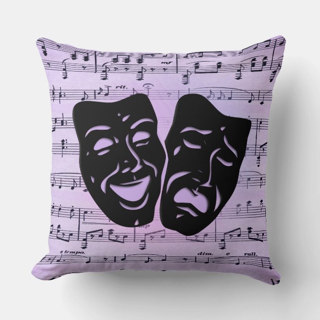 Purple Music and Theatre Masks Cushion (Front)