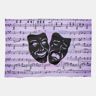 Purple Music and Theatre Masks Tea Towel