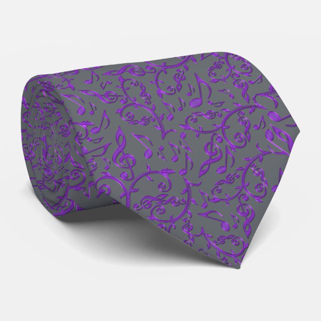 Purple Music Notes Customisable Colour Tie (Rolled)