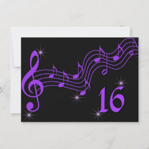 Purple Music Notes Sweet Sixteen Invitation