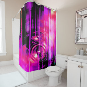 Purple music speakers shower curtain