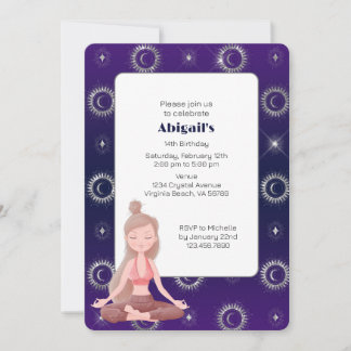 Purple Mystical Sun and Moon Meditation Birthday Invitation