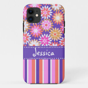 Purple 'n Pink Flowers & Stripes Case-Mate iPhone Case