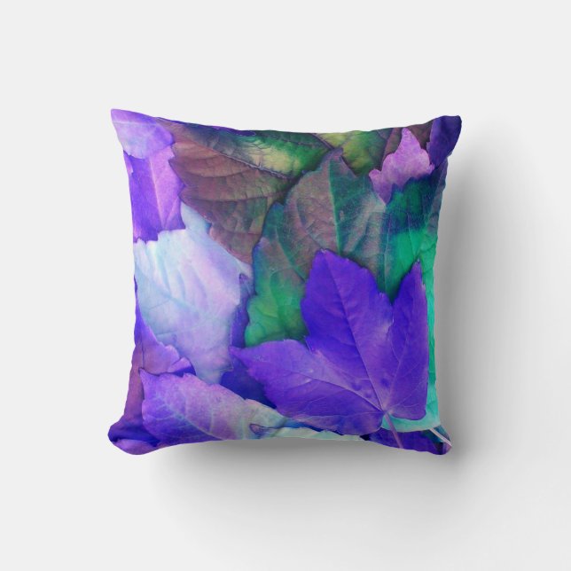 Purple N Teal Leaves Throw Pillow (Front)
