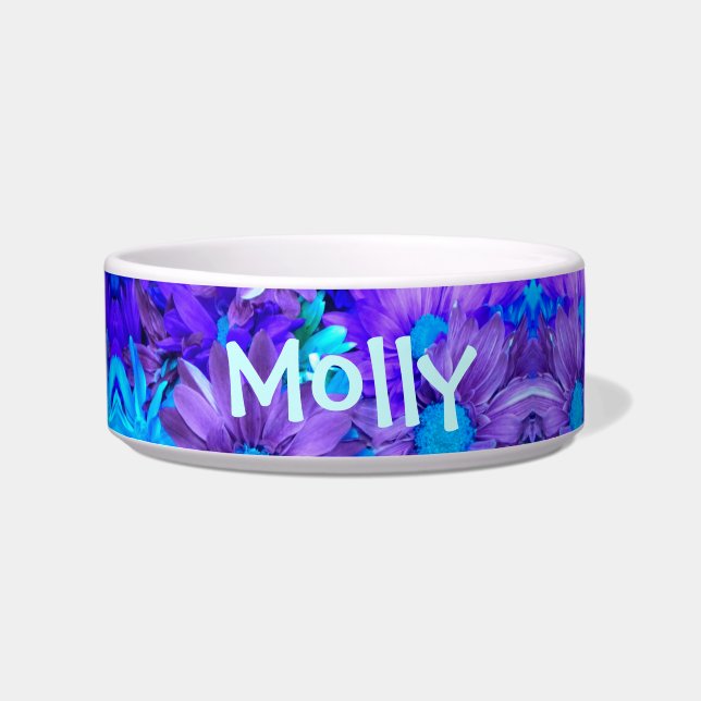 Purple N Turquoise Daisies Personalised Bowl (Front)