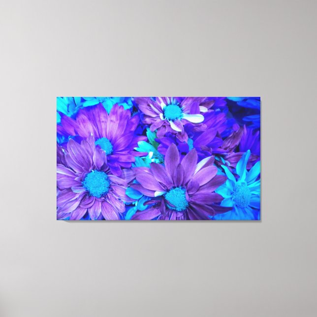 Purple N Turquoise Daisies Wrapped Canvas Print (Front)