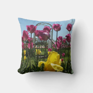 Purple N Yellow Garden Tulips Throw Pillow