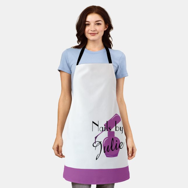 Purple Nail Polish Personalised White Apron (Worn)