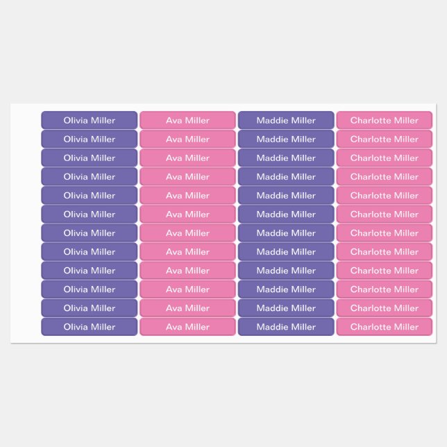 Purple name labels for school camp daycare (Sheet)