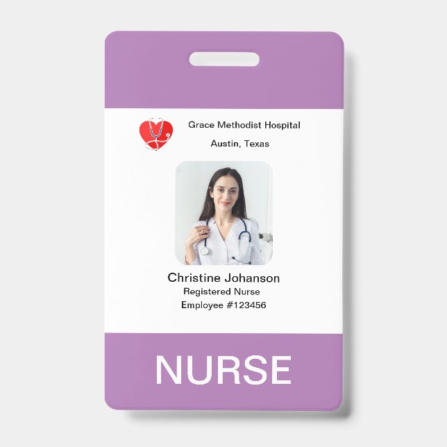 Purple name, Photo, Info, Logo, Barcode Badge ID Badge (Front)