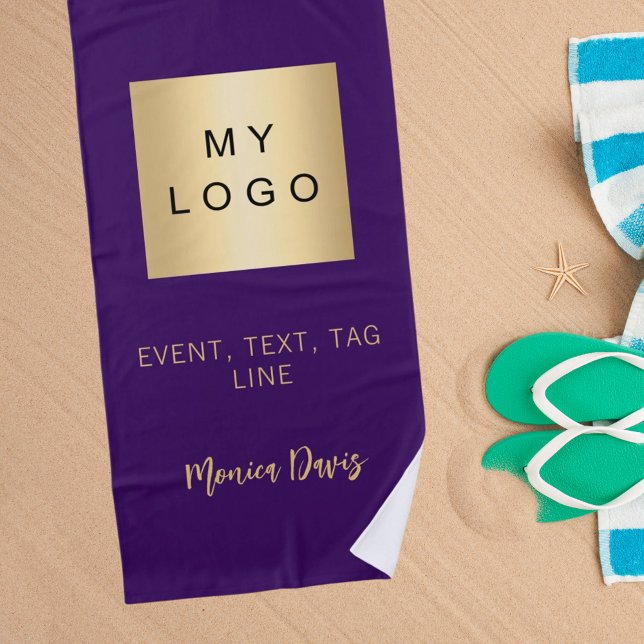 Purple name signature business logo beach towel (Creator Uploaded)