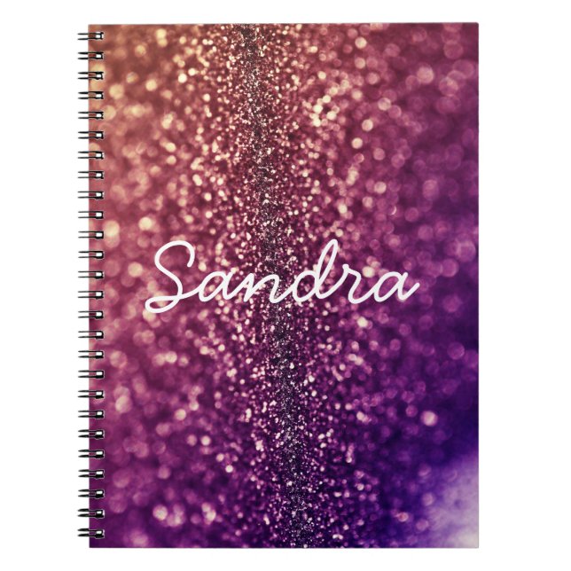 Purple named SANDRA bling glitter notebook (Front)