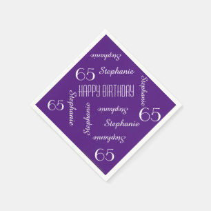 Purple Napkin, 65th Birthday Party Repeating Names Napkin