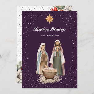 Purple Nativity Botanical Christian Christmas Card
