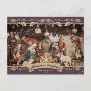 Purple Nativity Scene Christian Christmas Photo Holiday Postcard