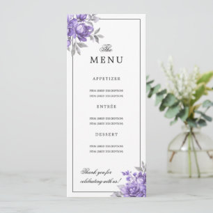 Purple Natural Rustic Floral Wedding Menu Invitation