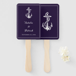 Purple Nautical Anchor Wedding Hand Fans