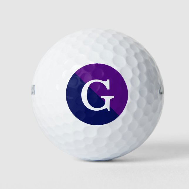 Purple Navy Blue 2 Tone Diag Initial Monogram Golf Balls (Front)