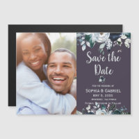 Purple Navy Blue Floral Wedding Save the Date