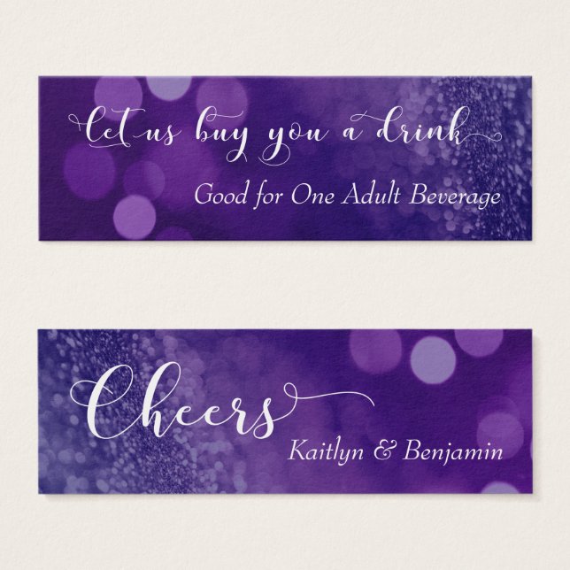 Purple Navy Ombre Glitter Bokeh Mini Drink Ticket (Front & Back)