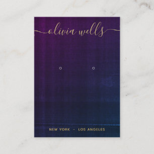 Purple Navy Texture Script Earring Display Business Card